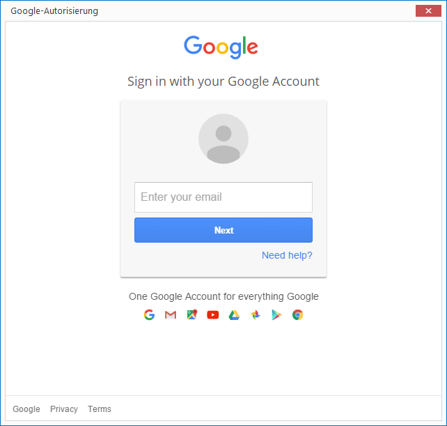 Anmeldung an Google Drive