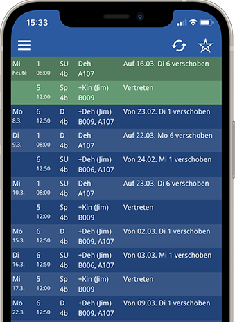 Screenshot: Vertretungsplananzeige auf iPhone