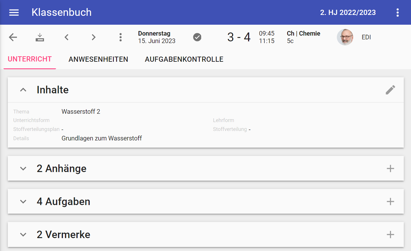 Screenshot: Agenda/Stundenplan