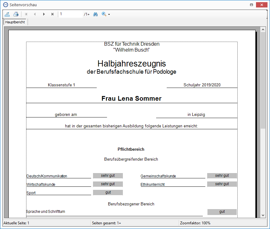 Crystal Reports Vorschau