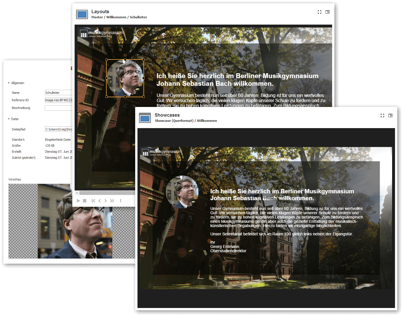Screenshot: Ressourcen, Layouts, Showcases