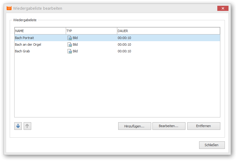 Screenshot: Wiedergabeliste-Editor