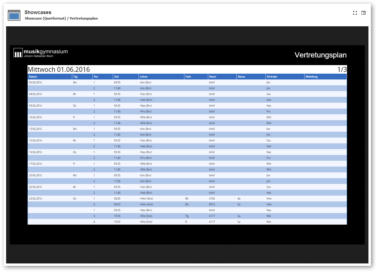 Screenshot: Integration des Vertretungsplans